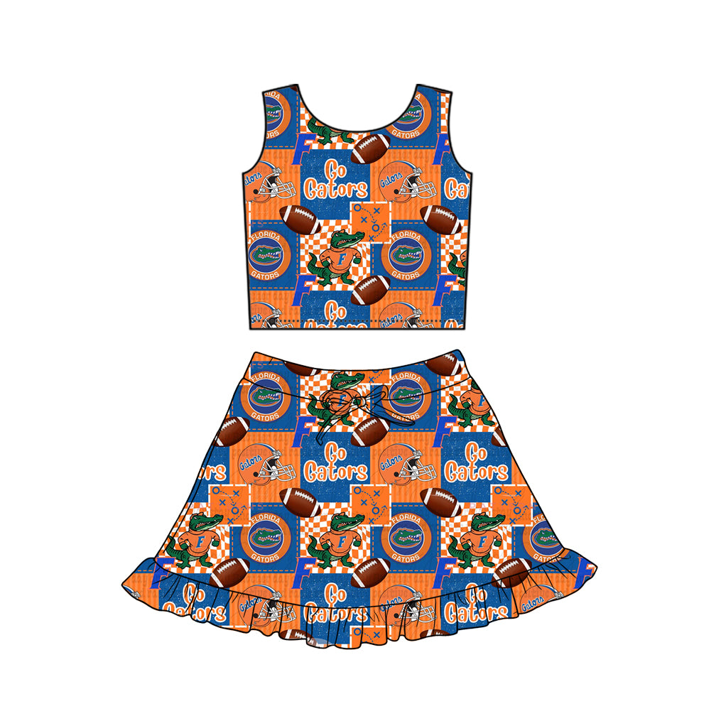 Baby Girls Footballs Go Gators Vest Ruffle Skirt Short Team Yoga Active Clothes Sets Preorder