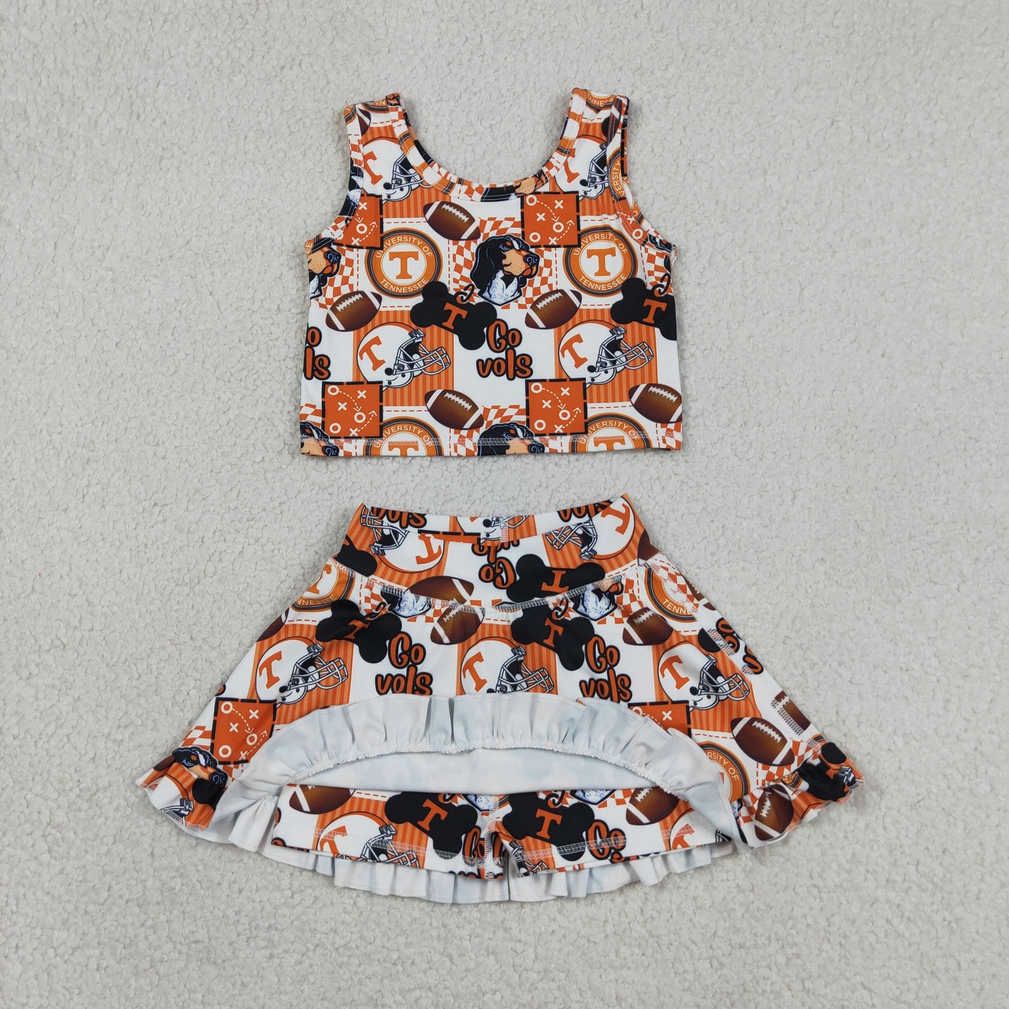 Baby Girls Footballs Go Vols Vest Ruffle Skirt Short Team Yoga Active Clothes Sets