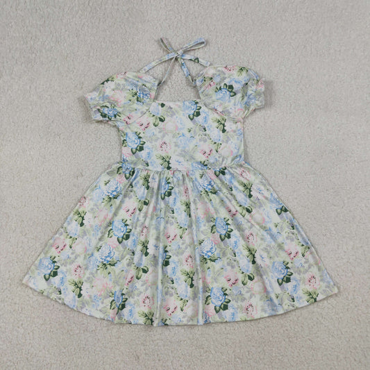 Baby Girls Short Ruffle Sleeve Colorful Flowers Knee Length Dresses