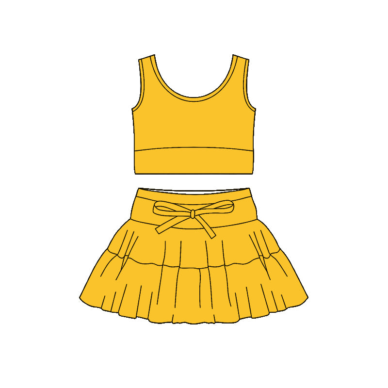 Baby Girls Yellow Vest Top Skirt Short Yoga Active Clothes Sets Preorder