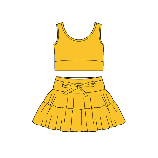 Baby Girls Yellow Vest Top Skirt Short Yoga Active Clothes Sets Preorder