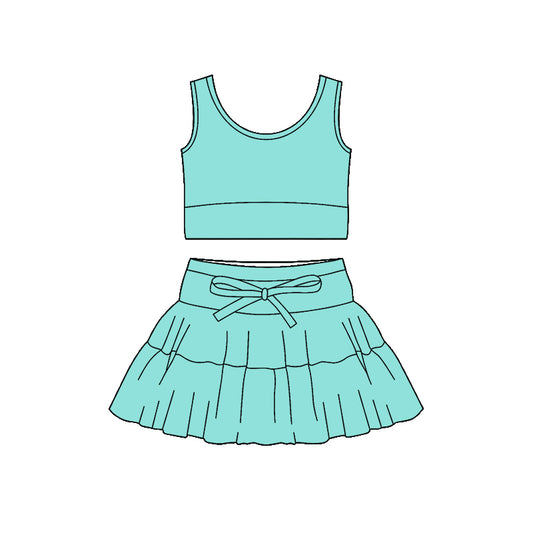 Baby Girls Aqua Vest Top Skirt Short Yoga Active Clothes Sets Preorder
