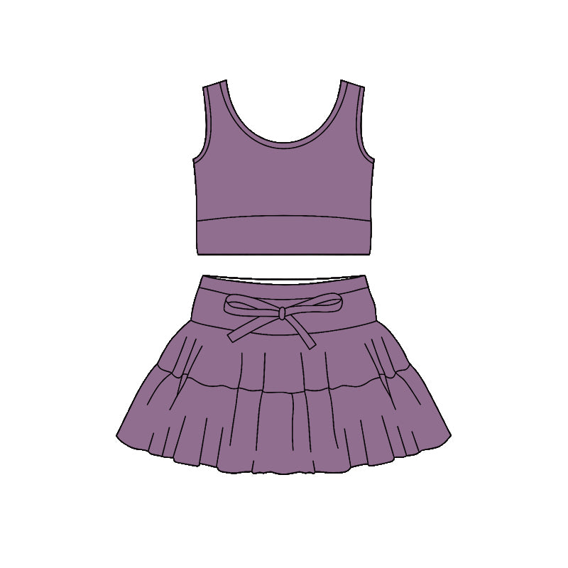 Baby Girls Lavender Vest Top Skirt Short Yoga Active Clothes Sets Preorder