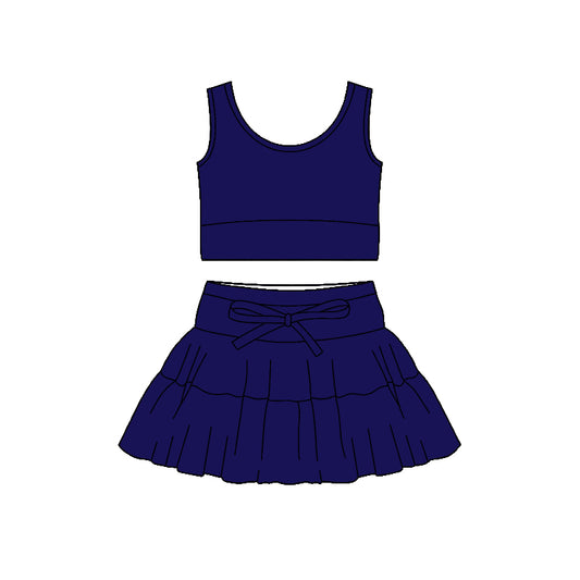 Baby Girls Navy Vest Top Skirt Short Yoga Active Clothes Sets Preorder