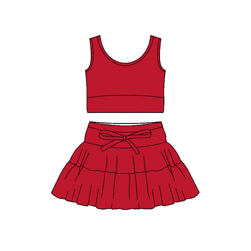 Baby Girls Red Vest Top Skirt Short Yoga Active Clothes Sets Preorder