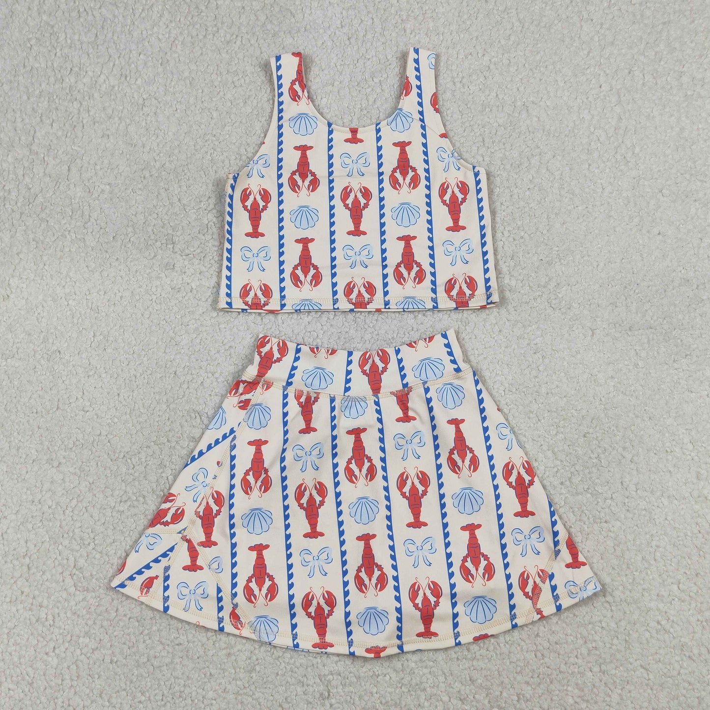 Baby Girls Bows Crayfishes Stripe Vest Top Skirt Short Yoga Active Clothes Sets