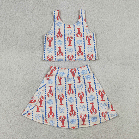 Baby Girls Bows Crayfishes Stripe Vest Top Skirt Short Yoga Active Clothes Sets