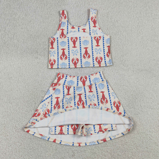 Baby Girls Bows Crayfishes Stripe Vest Top Skirt Short Yoga Active Clothes Sets