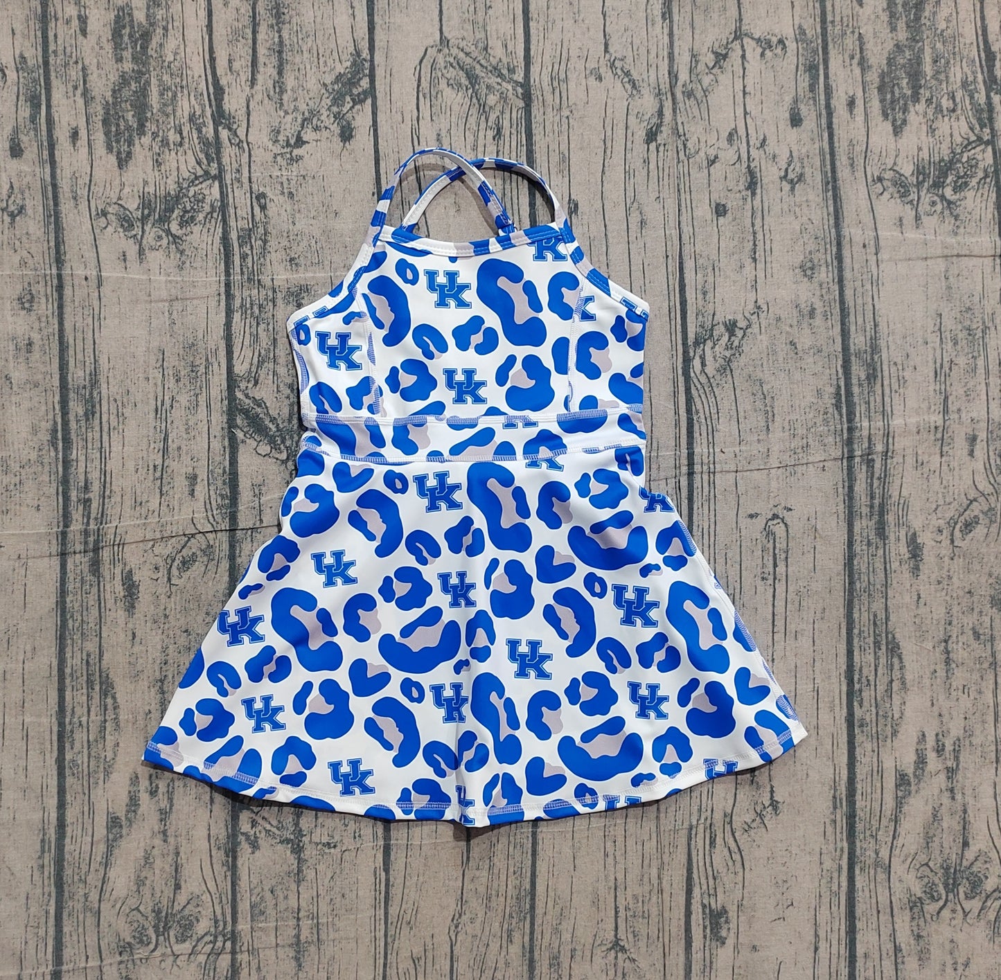 Baby Girls Strap Blue Leopard UK Team Yoga Active Shorts Knee Length Dresses