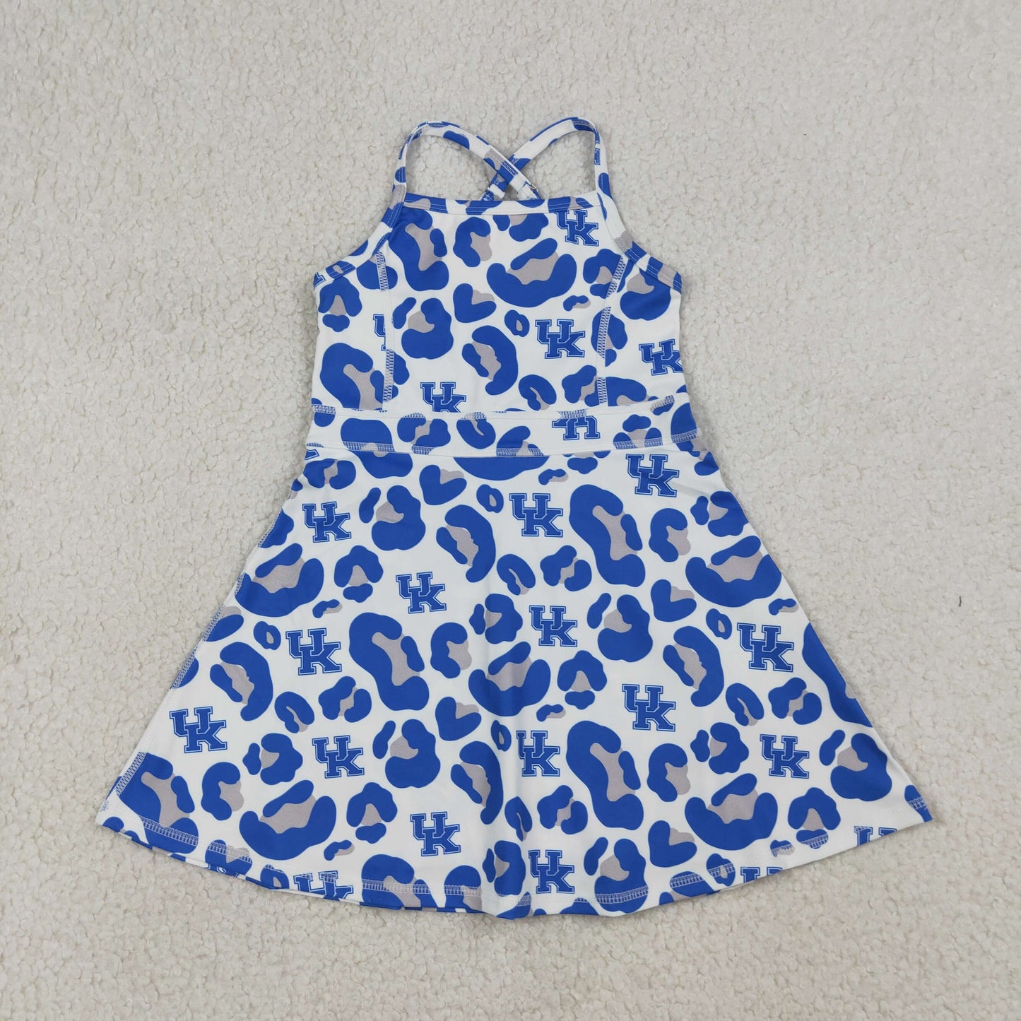 Baby Girls Strap Blue Leopard UK Team Yoga Active Shorts Knee Length Dresses