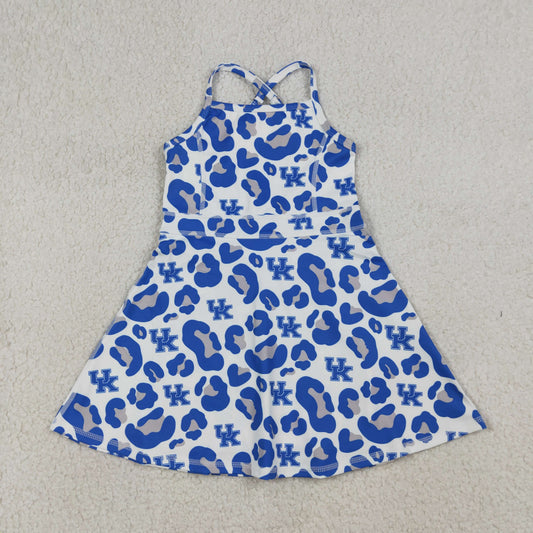 Baby Girls Strap Blue Leopard UK Team Yoga Active Shorts Knee Length Dresses