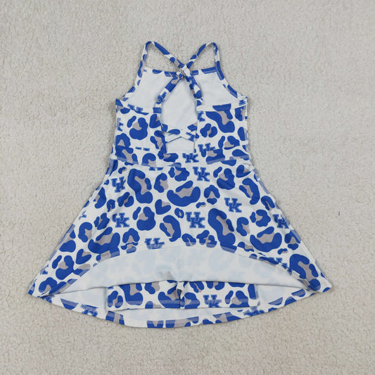 Baby Girls Strap Blue Leopard UK Team Yoga Active Shorts Knee Length Dresses