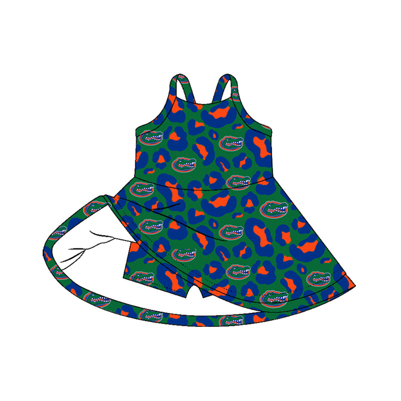 Baby Girls Strap Green Leopard Crocodiles Team Yoga Active Shorts Knee Length Dress Preorder