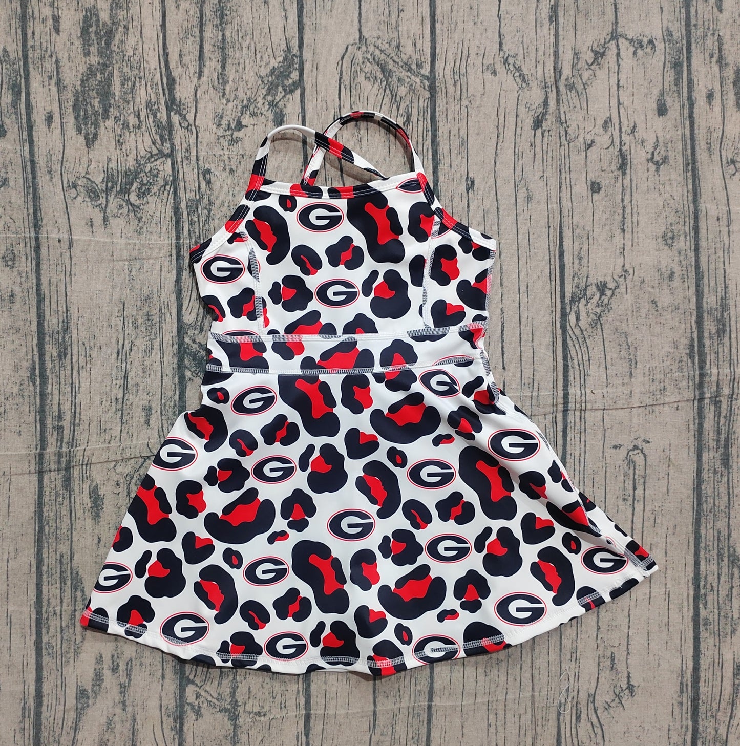 Baby Girls Strap Black Red Leopard G Team Yoga Active Shorts Knee Length Dress