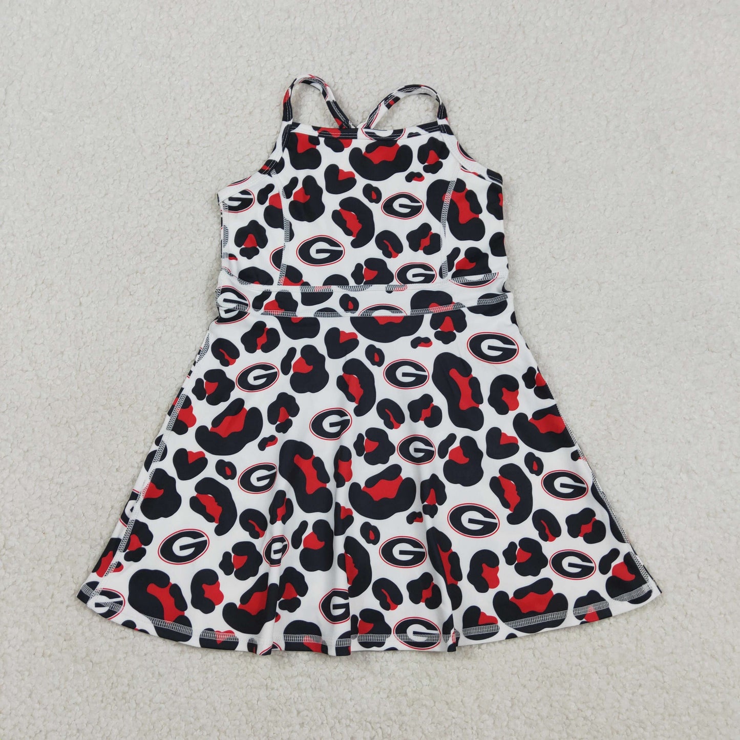 Sibling Baby Girls Strap Leopard Team Yoga Active Short Team Knee Length Dresses