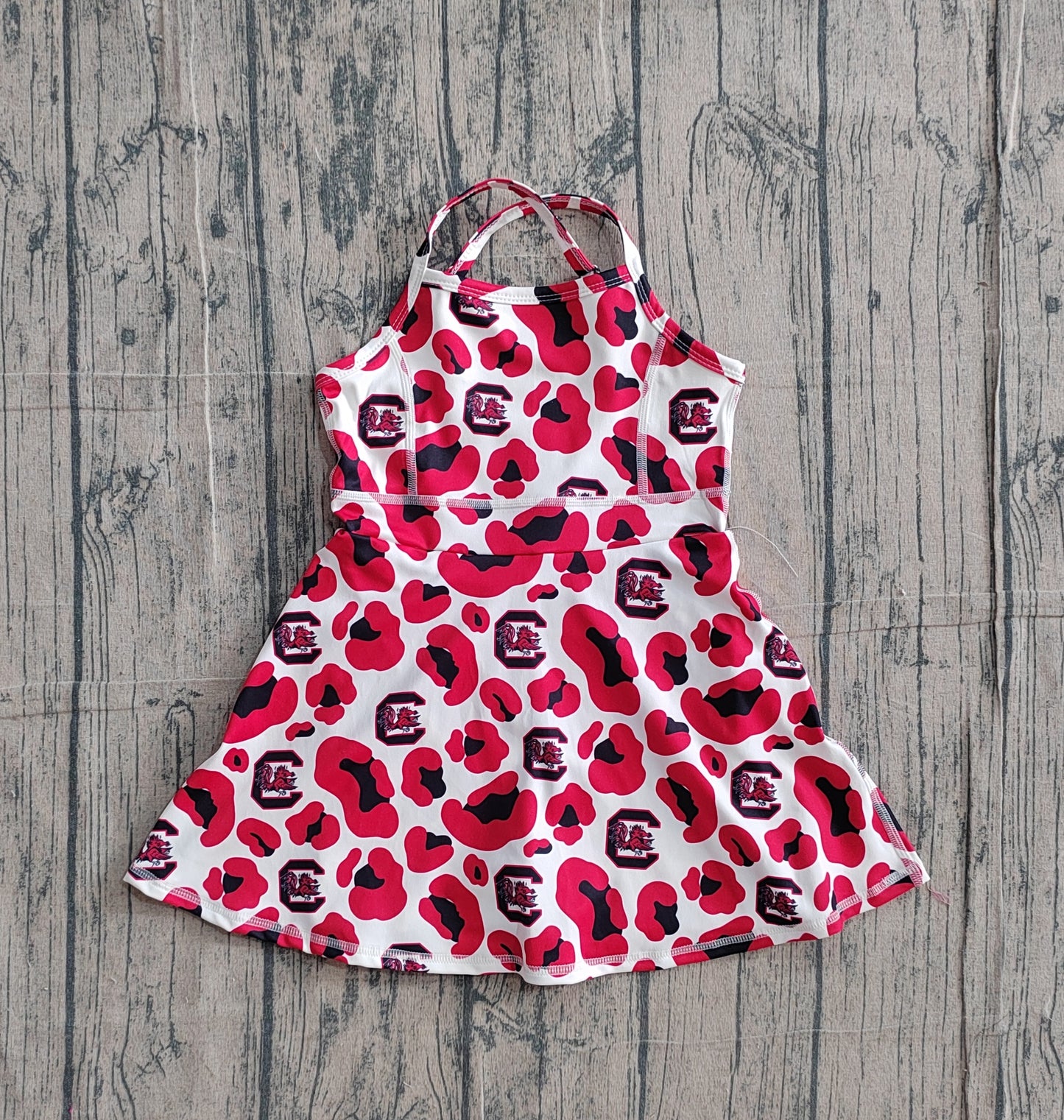 Baby Girls Strap Red Leopard South Carolina Team Yoga Active Shorts Knee Length Dress