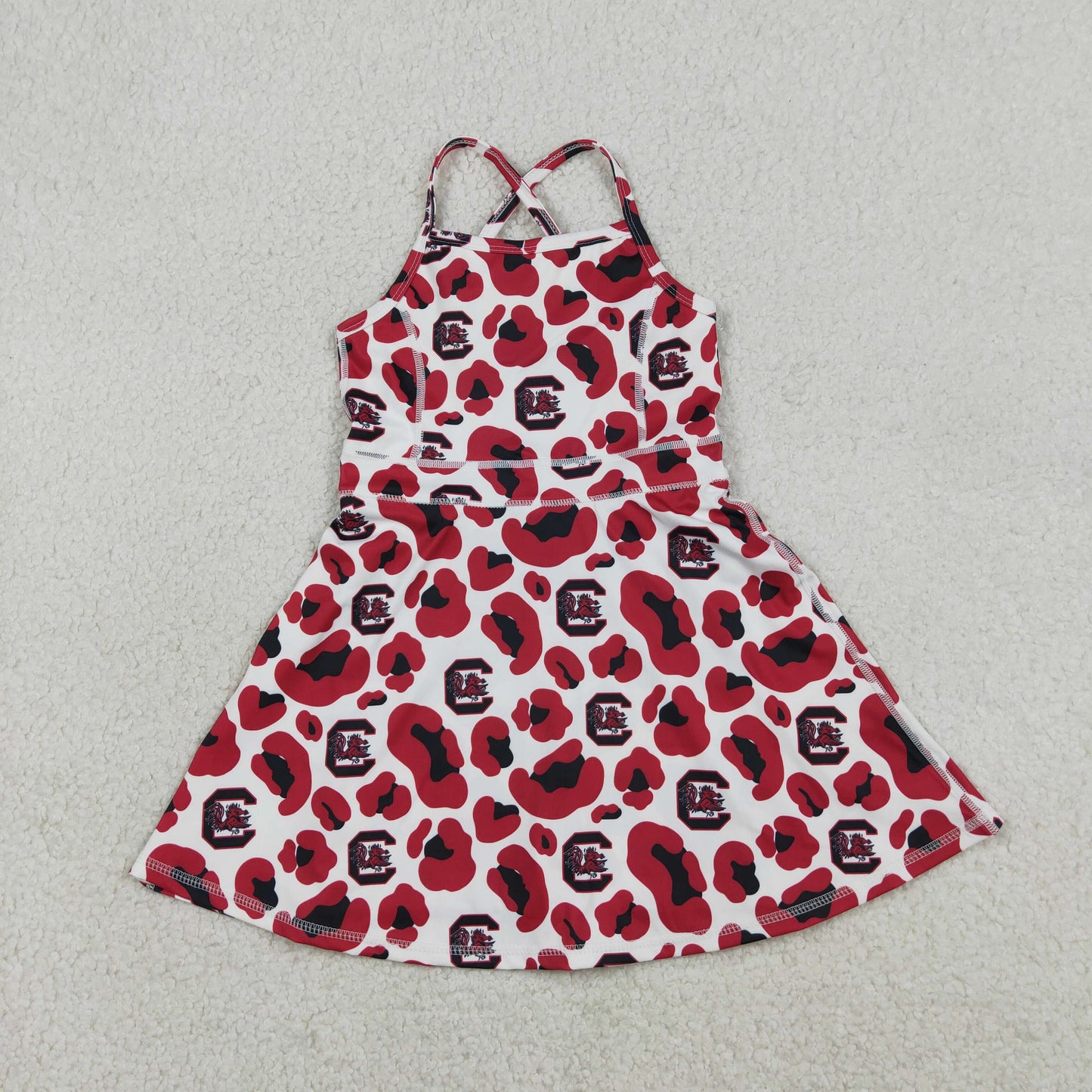 Sibling Baby Girls Strap Leopard Team Yoga Active Short Team Knee Length Dresses