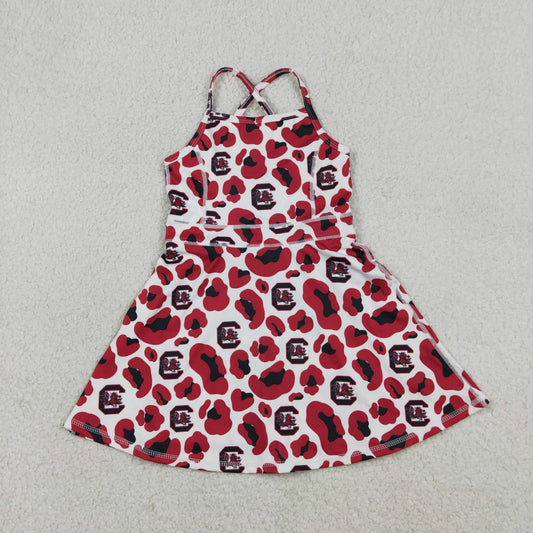 Baby Girls Strap Red Leopard South Carolina Team Yoga Active Shorts Knee Length Dress