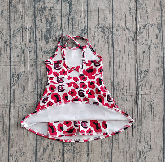 Baby Girls Strap Red Leopard C Bulls Team Yoga Active Shorts Knee Length Dress Preorder