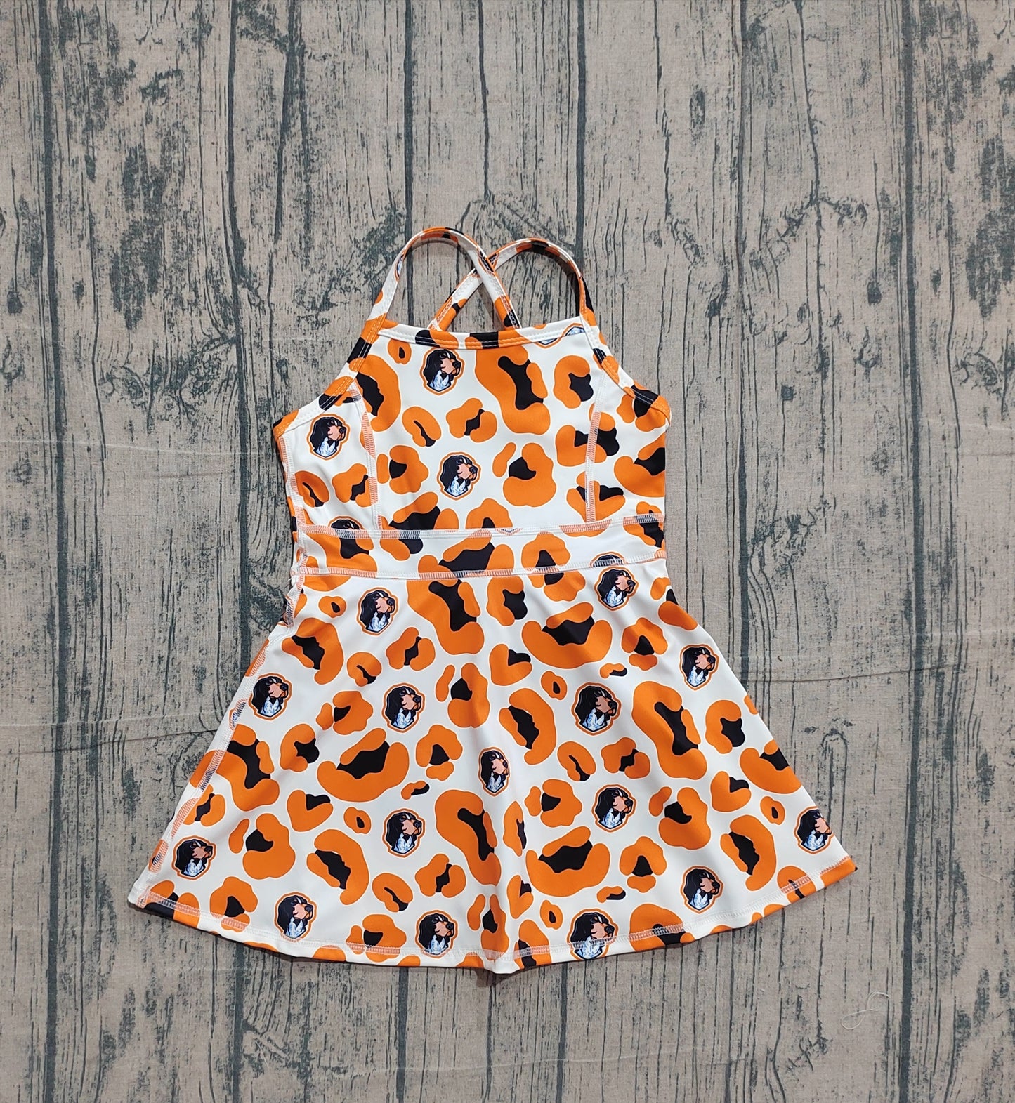 Baby Girls Strap Orange Leopard Vols Team Yoga Active Shorts Knee Length Dress