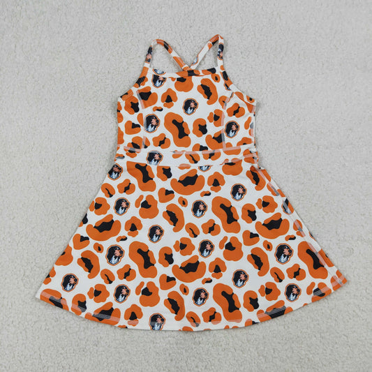 Baby Girls Strap Orange Leopard Vols Team Yoga Active Shorts Knee Length Dress