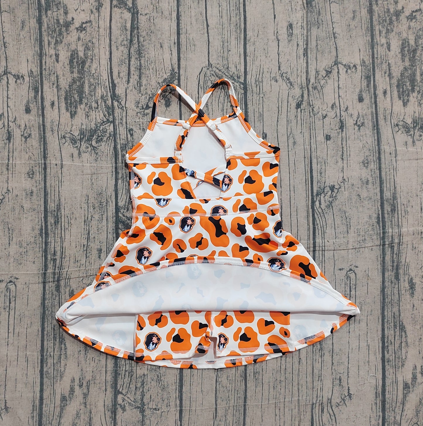 Baby Girls Strap Orange Leopard Vols Team Yoga Active Shorts Knee Length Dress