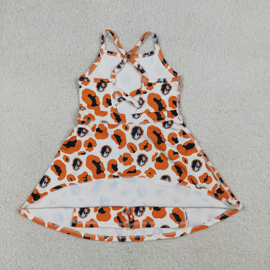 Baby Girls Strap Orange Leopard Vols Team Yoga Active Shorts Knee Length Dress