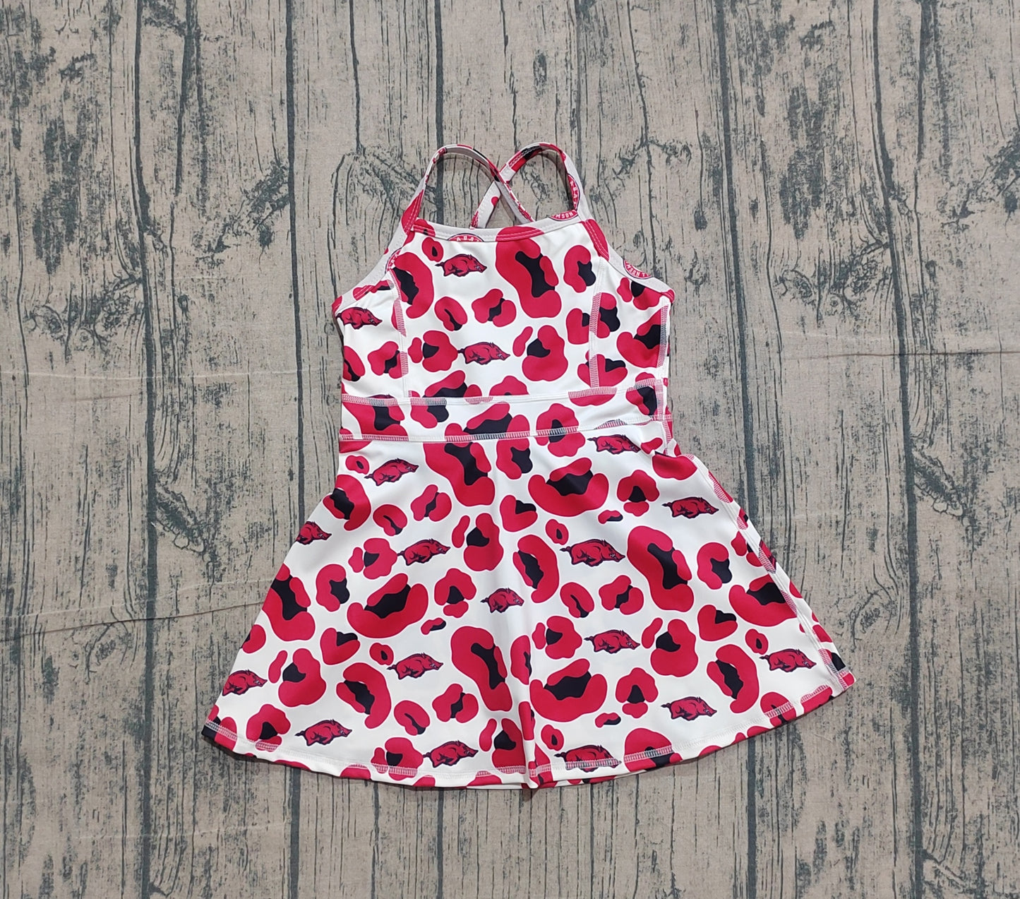 Baby Girls Strap Red Leopard Bulls Team Yoga Active Shorts Knee Length Dresses Preorder