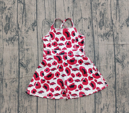 Baby Girls Strap Red Leopard Bulls Team Yoga Active Shorts Knee Length Dresses Preorder