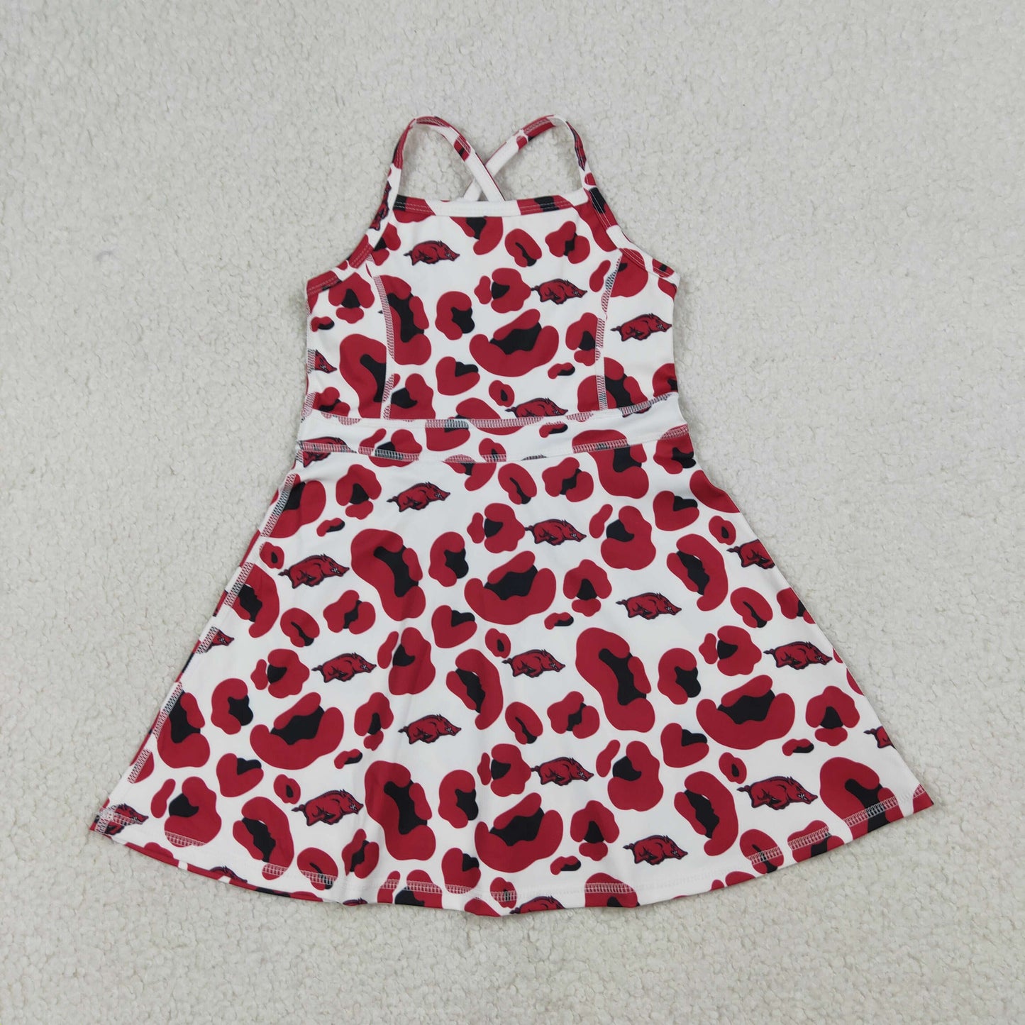 Sibling Baby Girls Strap Leopard Team Yoga Active Short Team Knee Length Dresses