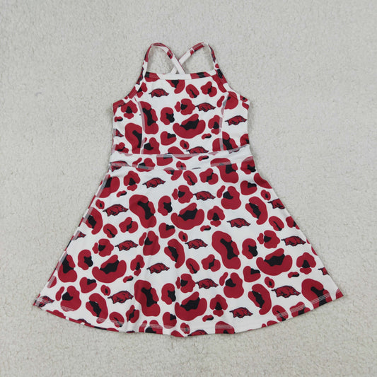 Baby Girls Strap Leopard Arkansas Team Yoga Active Shorts Knee Length Dress