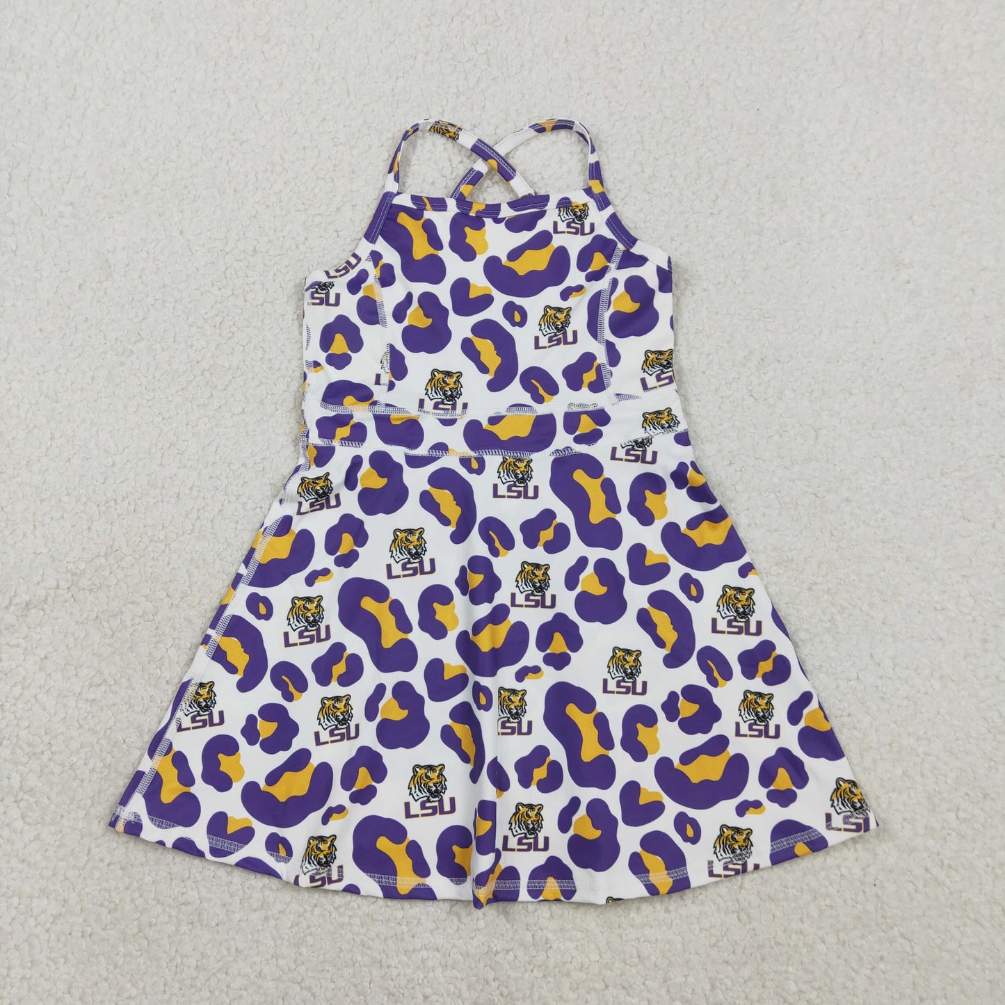 Sibling Baby Girls Bows LSU Tigers Team Clothes Sets Polo Shirt Yoga Active Knee Length Dress Butterfly Shorts