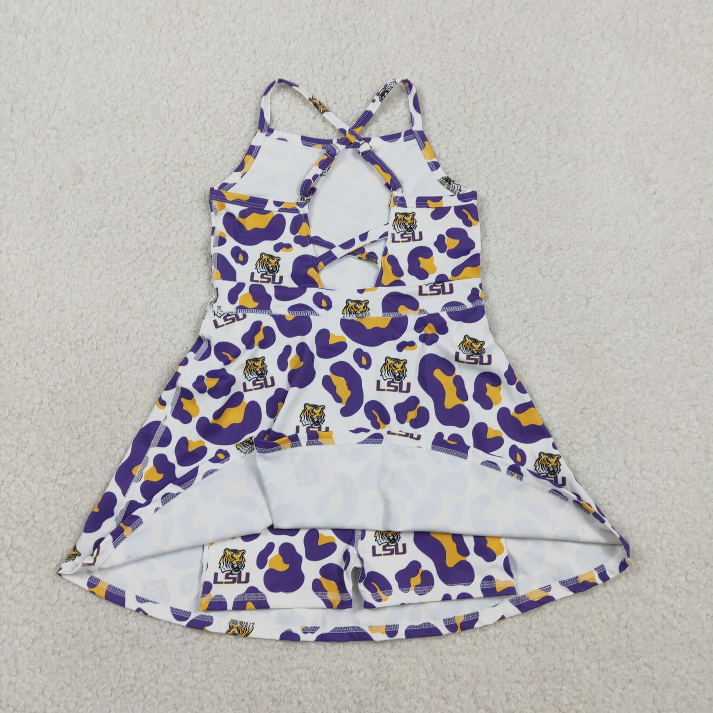 Sibling Baby Girls Strap Leopard Team Yoga Active Short Team Knee Length Dresses