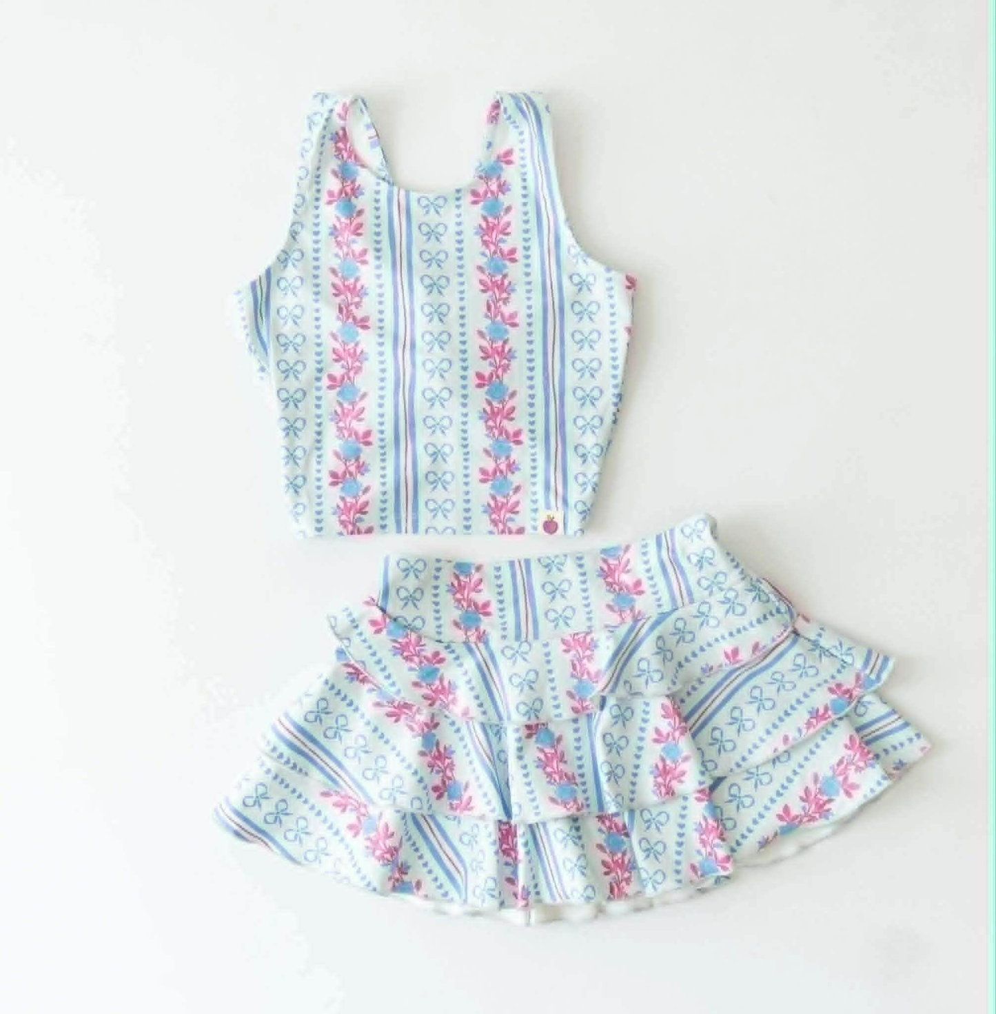 Baby Girls Bow Flowers Stripe Vest Top Ruffle Skirt Short Yoga Active Clothes Sets Preorder