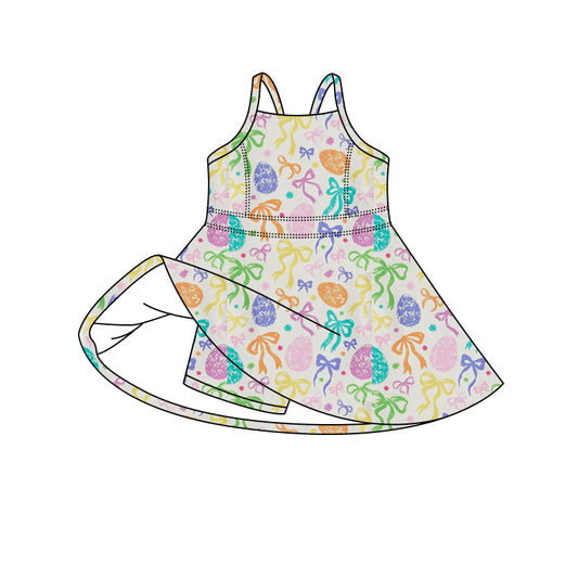 Baby Girls Strap Colorful Bows Eggs Easter Yoga Active Shorts Knee Length Dress Preorder