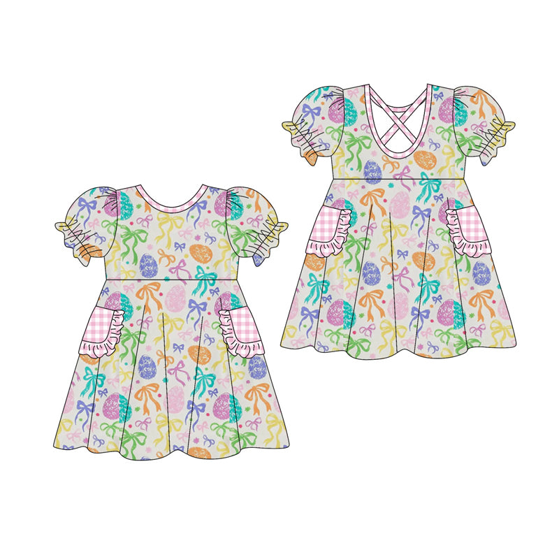 Baby Girls Colorful Bows Eggs Pockets Easter Knee Length Dresses Preorder
