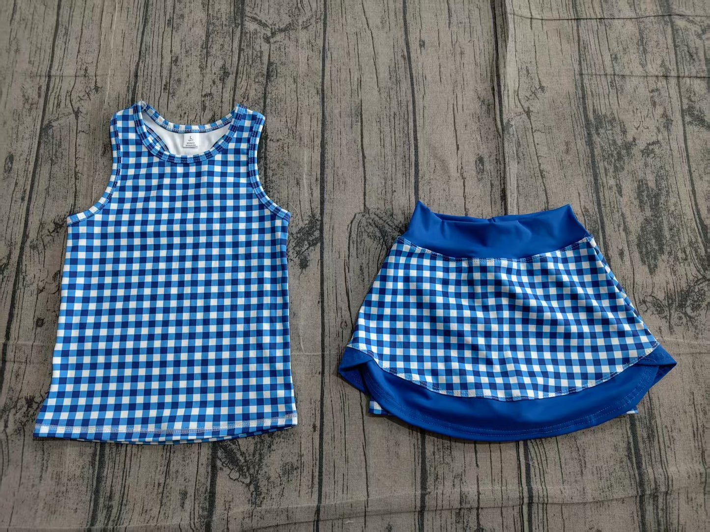 Baby Girls Blue Checked Tunic Skirt Short Yoga Active Clothes Sets Preorder