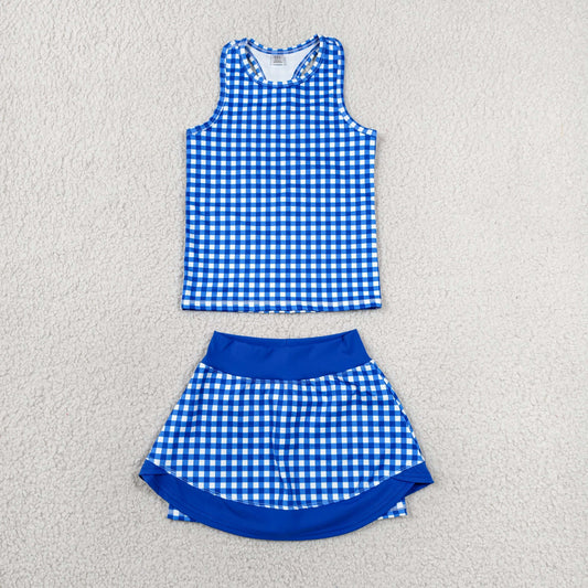 Baby Girls Sleeveless Blue Checked Tunic Skirt Short Yoga Active Clothes Sets