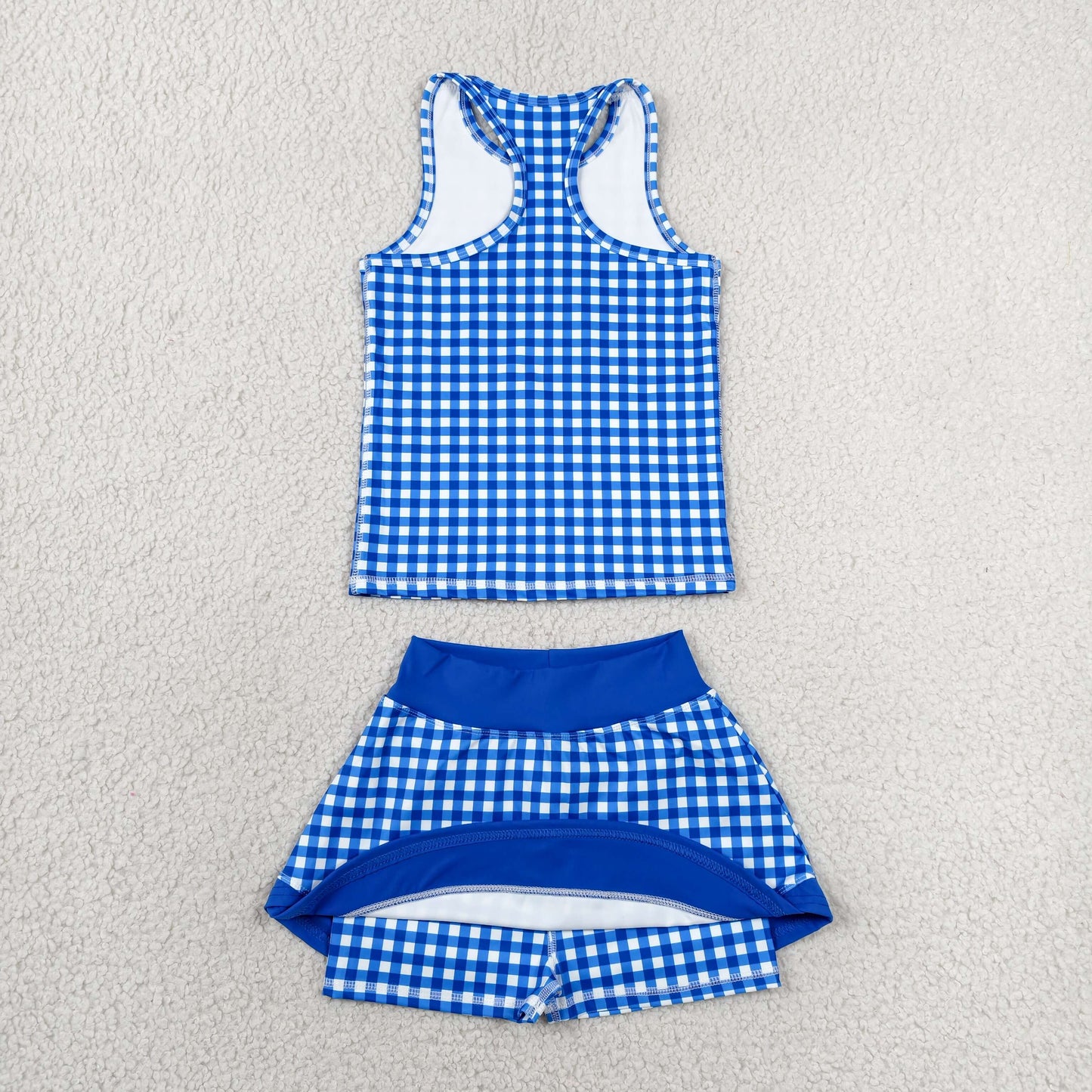 Baby Girls Sleeveless Blue Checked Tunic Skirt Short Yoga Active Clothes Sets