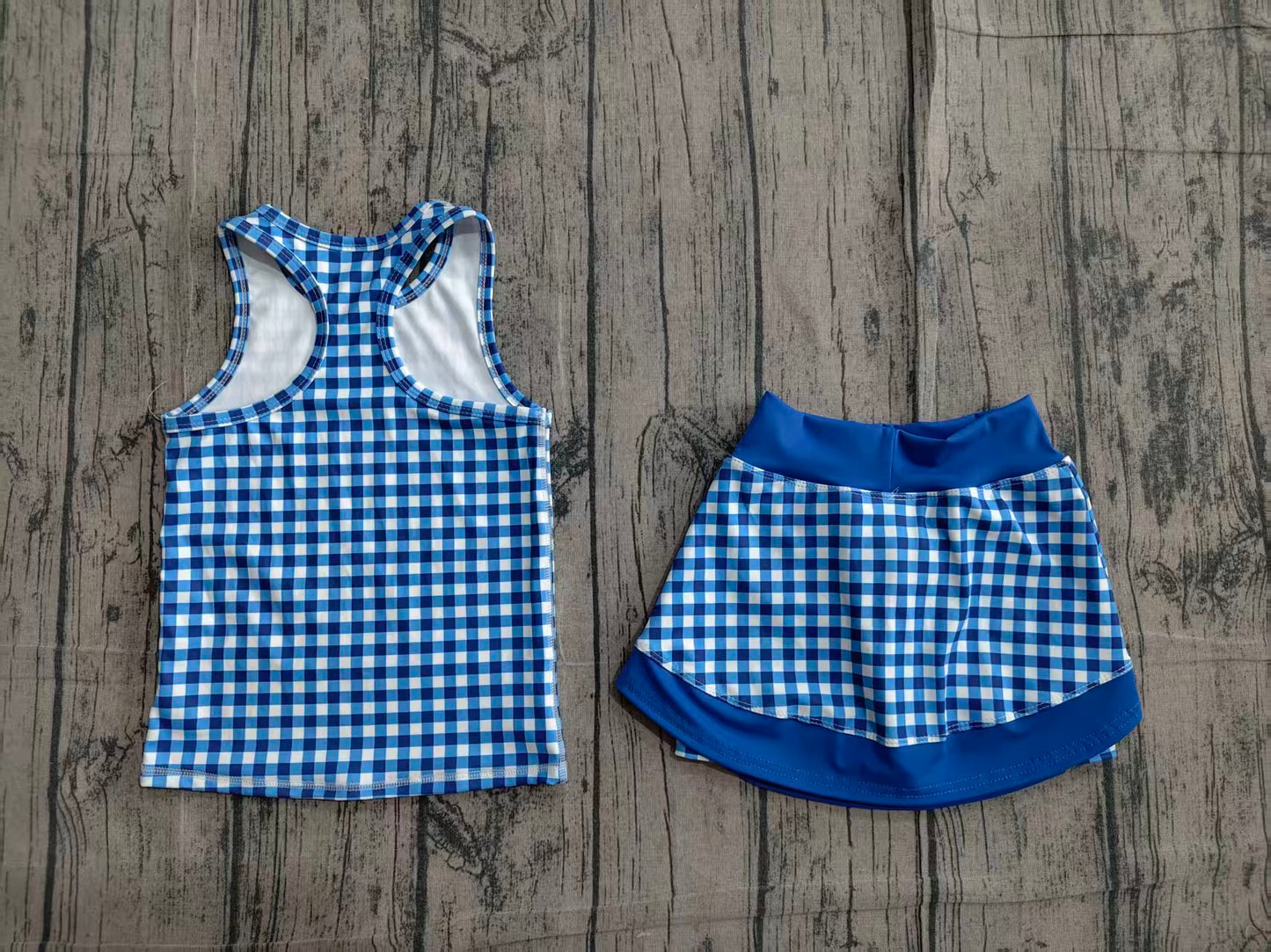 Baby Girls Blue Checked Tunic Skirt Short Yoga Active Clothes Sets Preorder