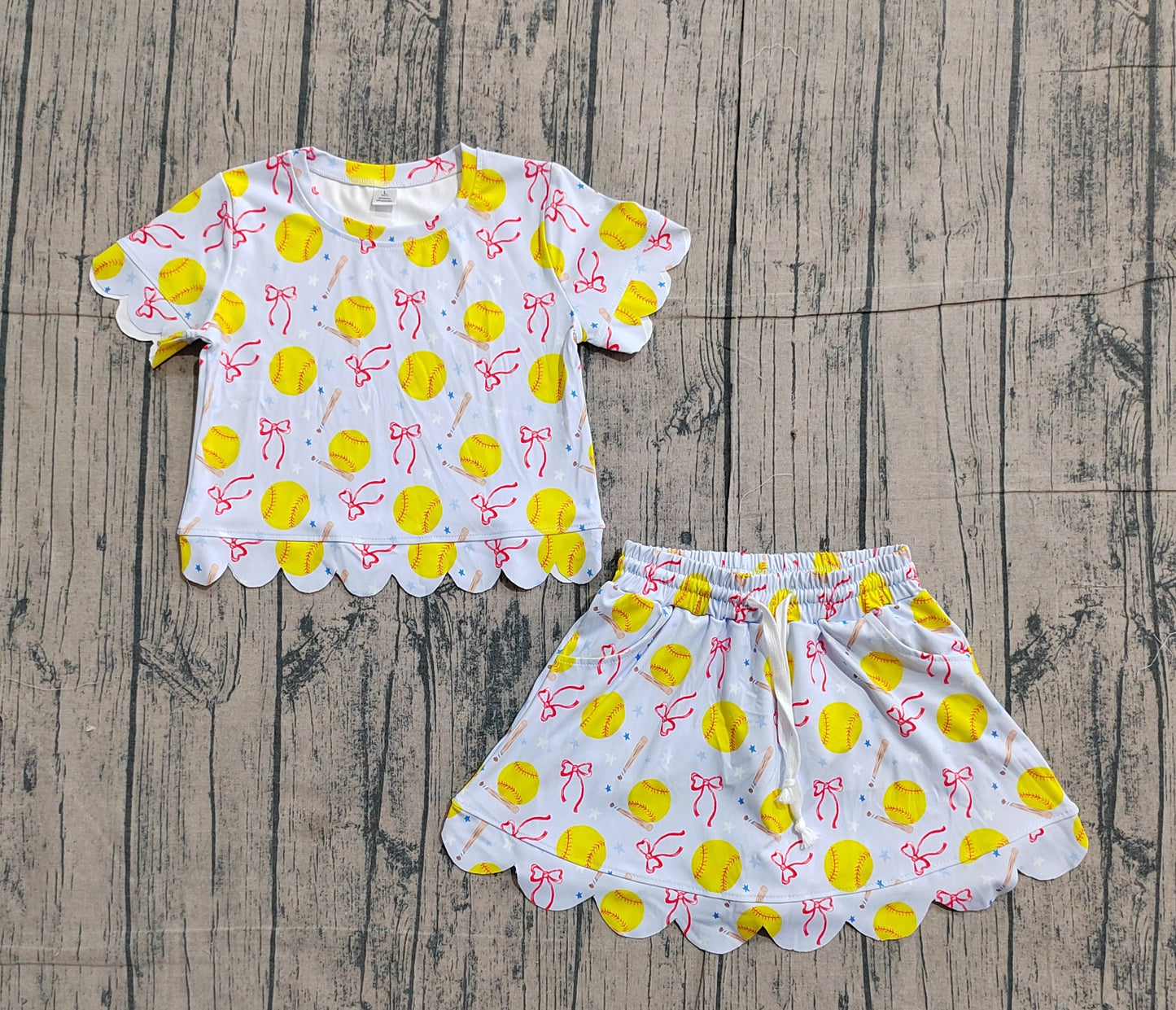 Baby Girls Bows Softballs Top Skirt Short Team Yoga Active Clothes Sets
