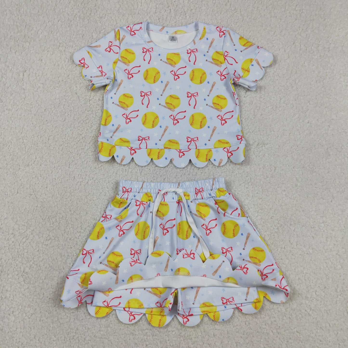 Baby Girls Bows Softballs Top Skirt Short Team Yoga Active Clothes Sets
