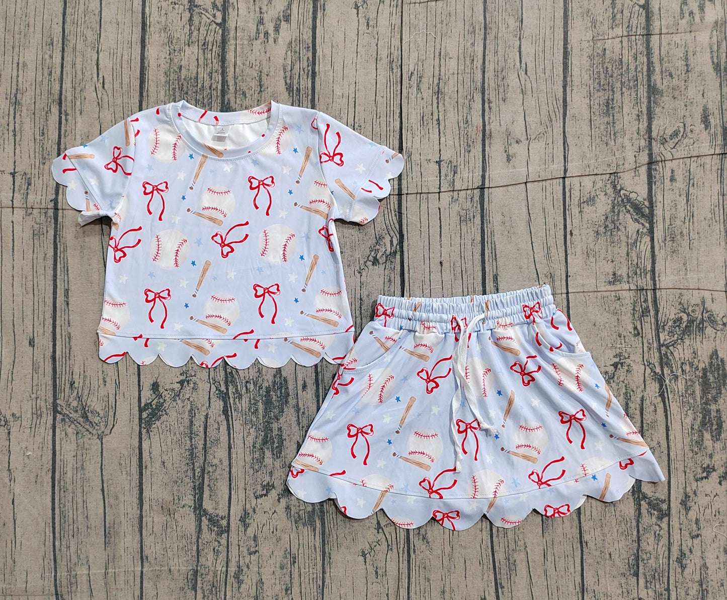 Baby Girls Bows Baseballs Top Skirt Short Team Yoga Active Clothes Sets