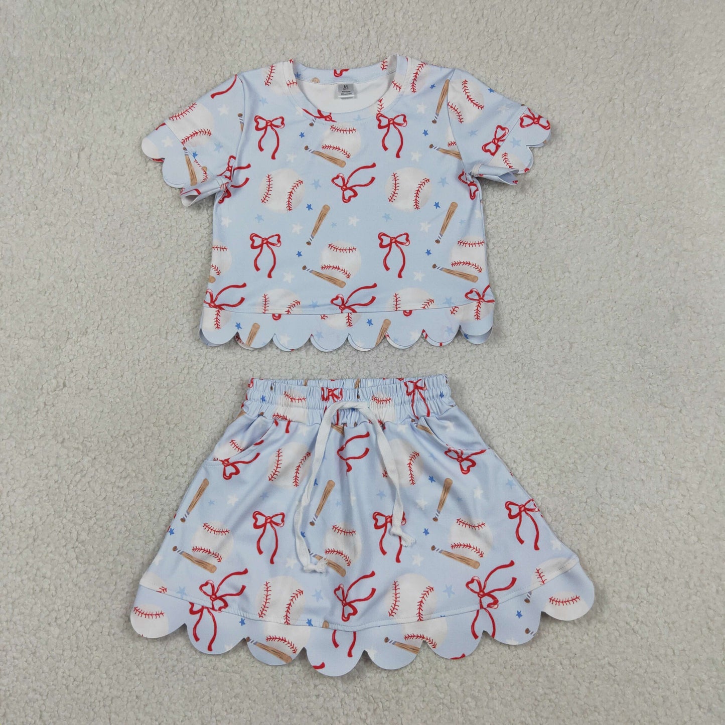 Baby Girls Bows Baseballs Top Skirt Short Team Yoga Active Clothes Sets