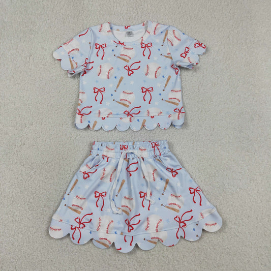 Baby Girls Bows Baseballs Top Skirt Short Team Yoga Active Clothes Sets