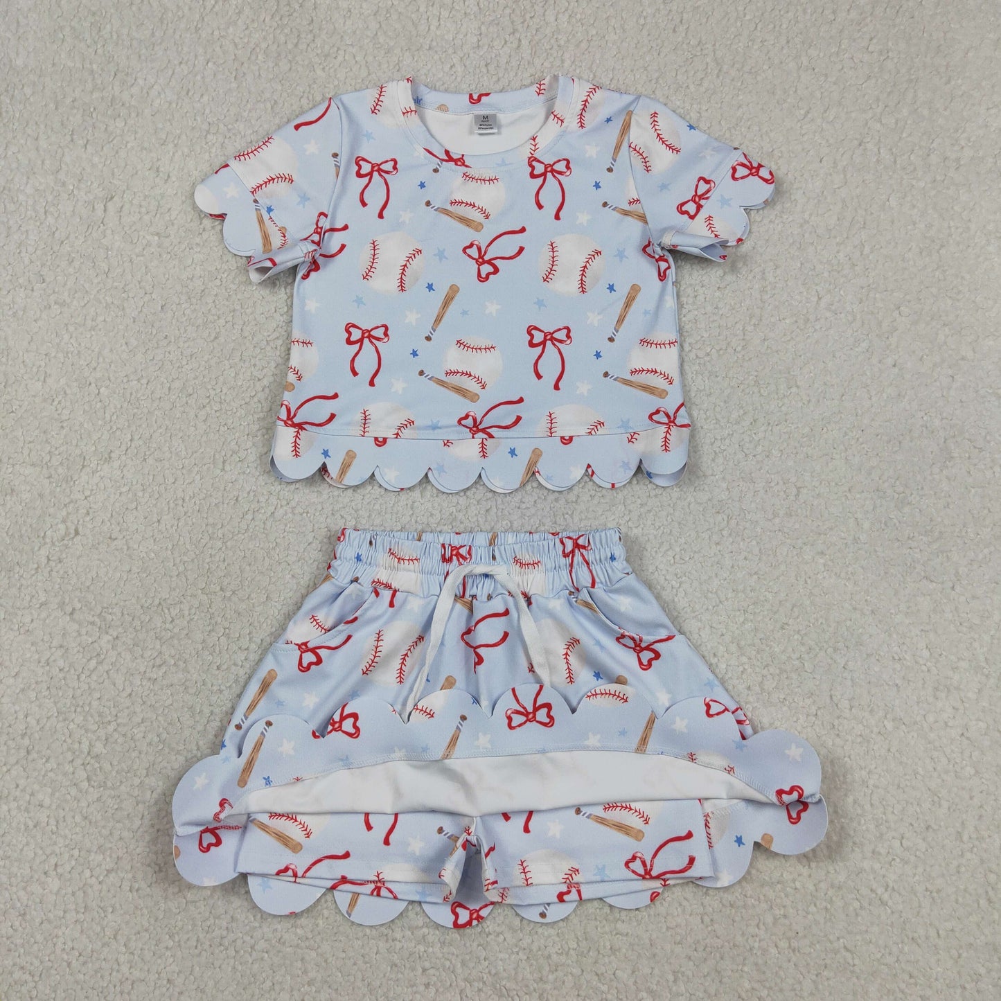 Baby Girls Bows Baseballs Top Skirt Short Team Yoga Active Clothes Sets