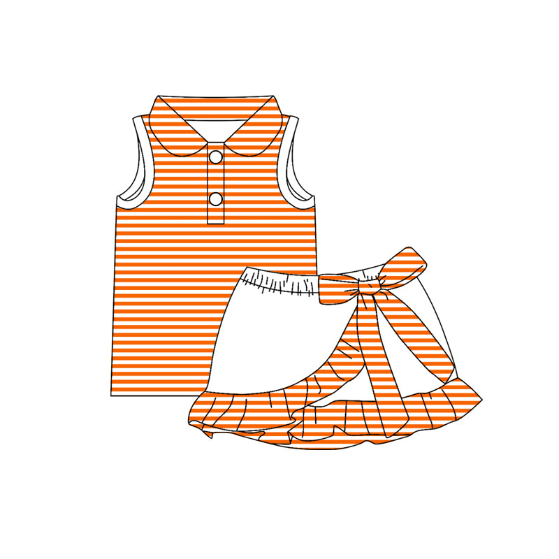 Baby Girls Orange Stripe Button Vest Top Ruffle Skirt Shorts Yoga Active Clothes Sets Preorder