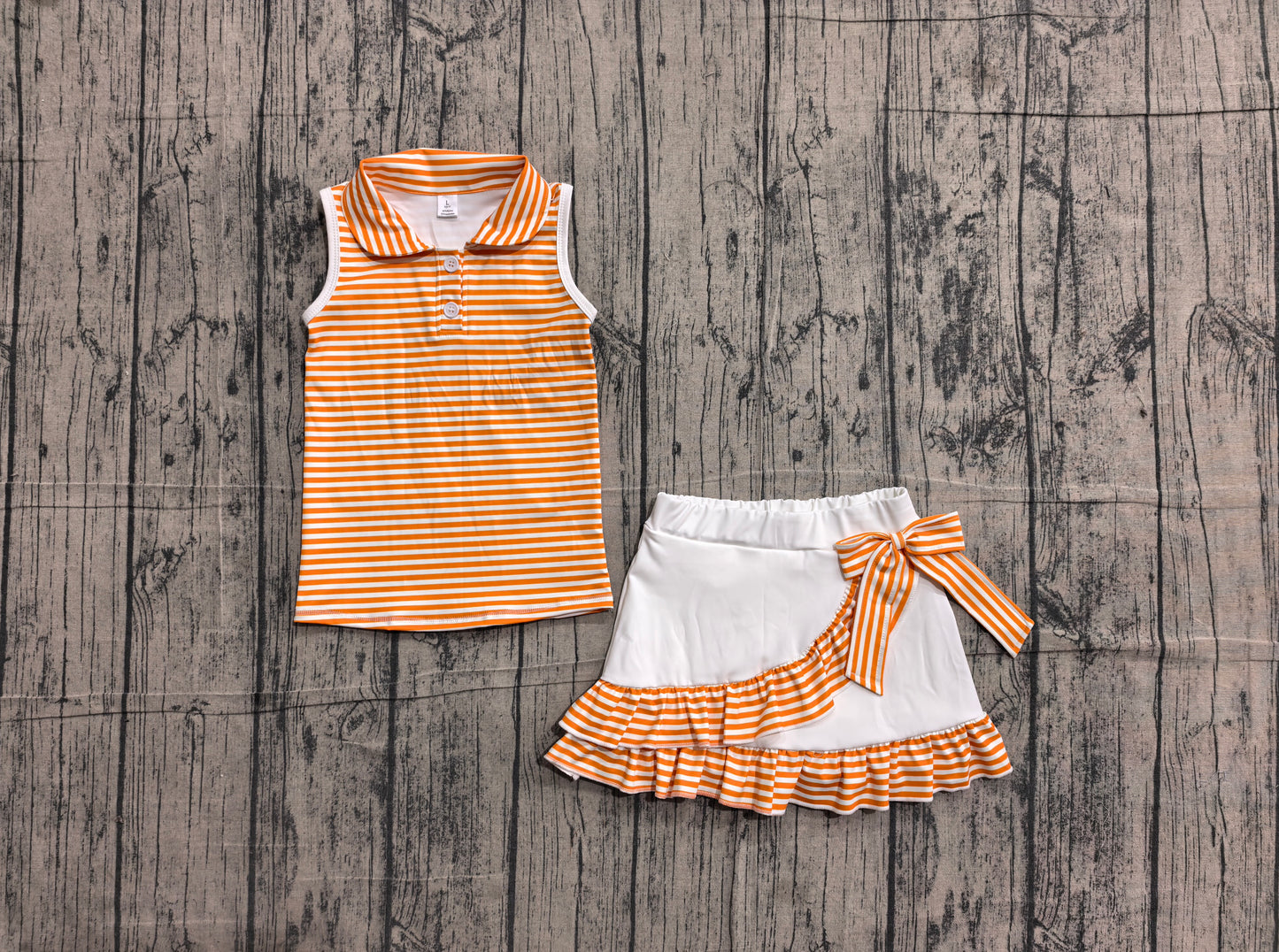 Baby Girls Orange Stripe Button Vest Top Ruffle Skirt Shorts Yoga Active Clothes Sets Preorder