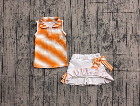 Baby Girls Orange Stripe Button Vest Top Ruffle Skirt Shorts Yoga Active Clothes Sets Preorder