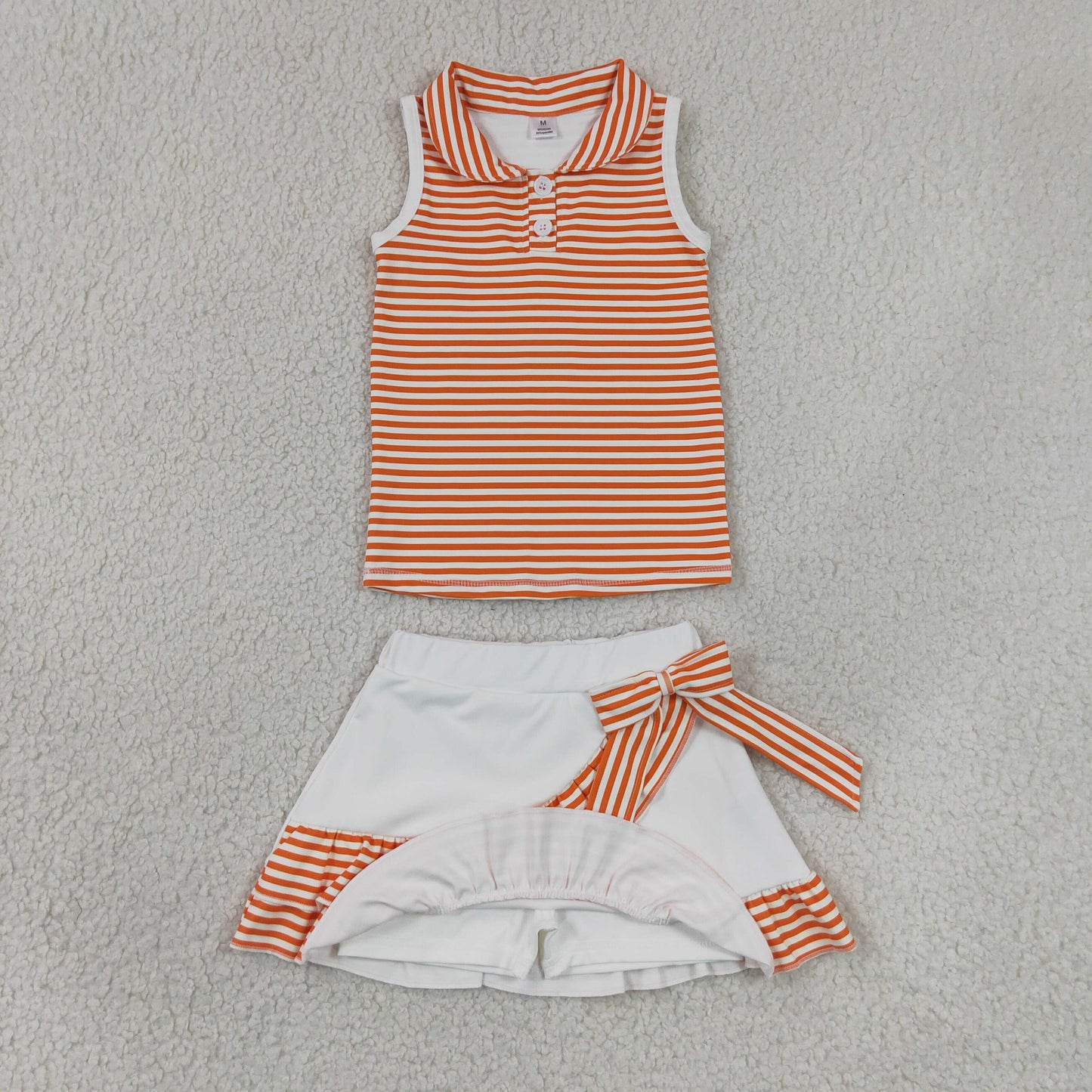 Baby Girls Orange Stripe Button Vest Ruffle Skirt Shorts Yoga Active Clothes Sets